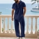 thumbnail image 5 of Ceisia Men's Loose Fit Cotton-Linen Like 2-Piece Set Hooded Short Sleeve Shirt with Elastic Waist Wide Leg Pants Gifts, 5 of 9