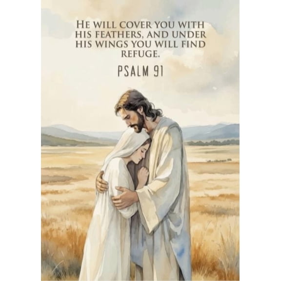 Psalm 91 Under His Wings Bible Verse Wall Art, Inspirational Christian Scripture Print