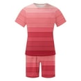 thumbnail image 5 of RYDCOT Men's 2 Piece Casual Loose Striped Outfit Round Neck Short Sleeve Shirt Elastic Waist Shorts Set Red, 5 of 5