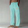thumbnail image 2 of Aimik Hanes Mens Linen Pants Beach Hawaii Print Casual Summer Casual Pants Elastic Waist Drawstring Baggy Trousers with Pockets-Mint Green L, 2 of 4