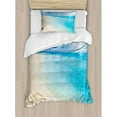 thumbnail image 3 of Beach Duvet Cover Set, Sunny Summer Seashore Clear Sky Seashells Starfish Clouds Aquatic Picture, Decorative 3 Piece Bedding Set with 2 Pillow Shams, King Size, Aqua Cream Blue, by Ambesonne, 3 of 3