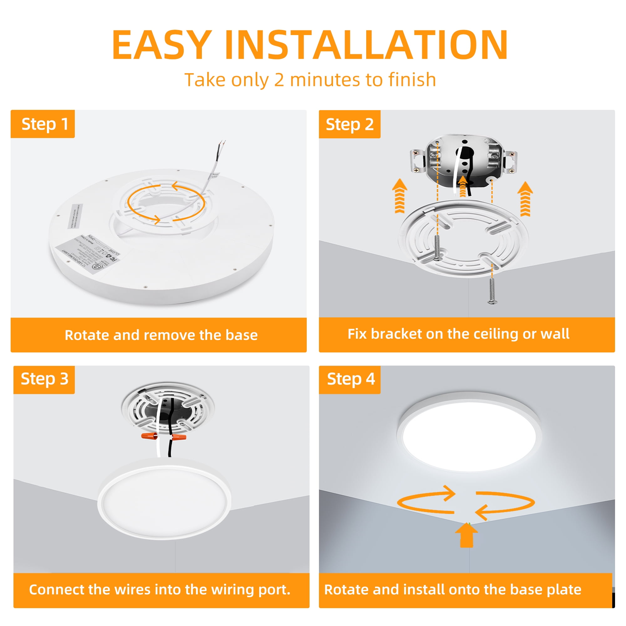 Hlite 4 Pack 12" LED Ceiling Light, 24W 3CCT Selectable Flush Mount Light,Damp Rated Close to Ceiling Light for Bathroom(White)