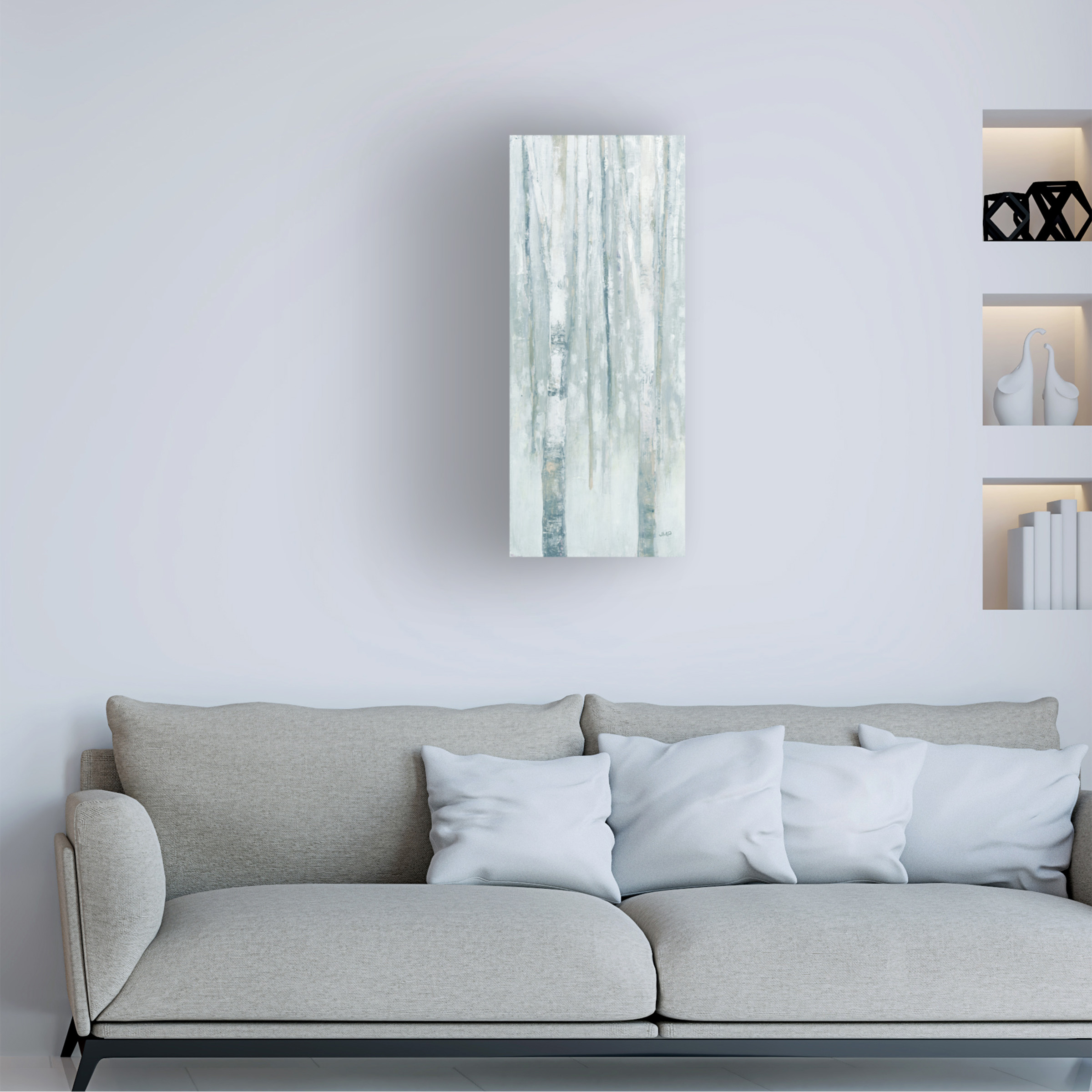 Trademark Fine Art 'Birches in Winter Blue Gray Panel I' Canvas Art by Julia Purinton