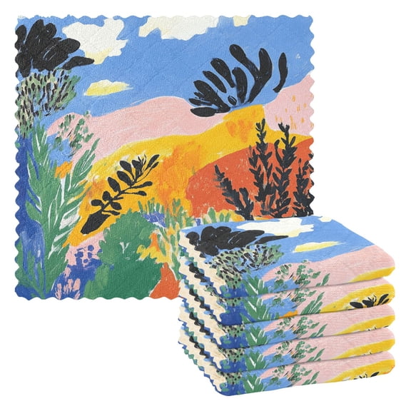 Yayeee 6 Pack Kitchen Dish Cloths Set for Washing Soft Drying Absorbent Microfiber Towels, Colorful Landscape
