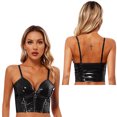 thumbnail image 3 of Top corto de charol brillante para mujer, escote en V profundo, cremallera frontal, sin espalda, chaleco tipo camisola sexy, disfraz para fiesta rave en discoteca, 3 of 5