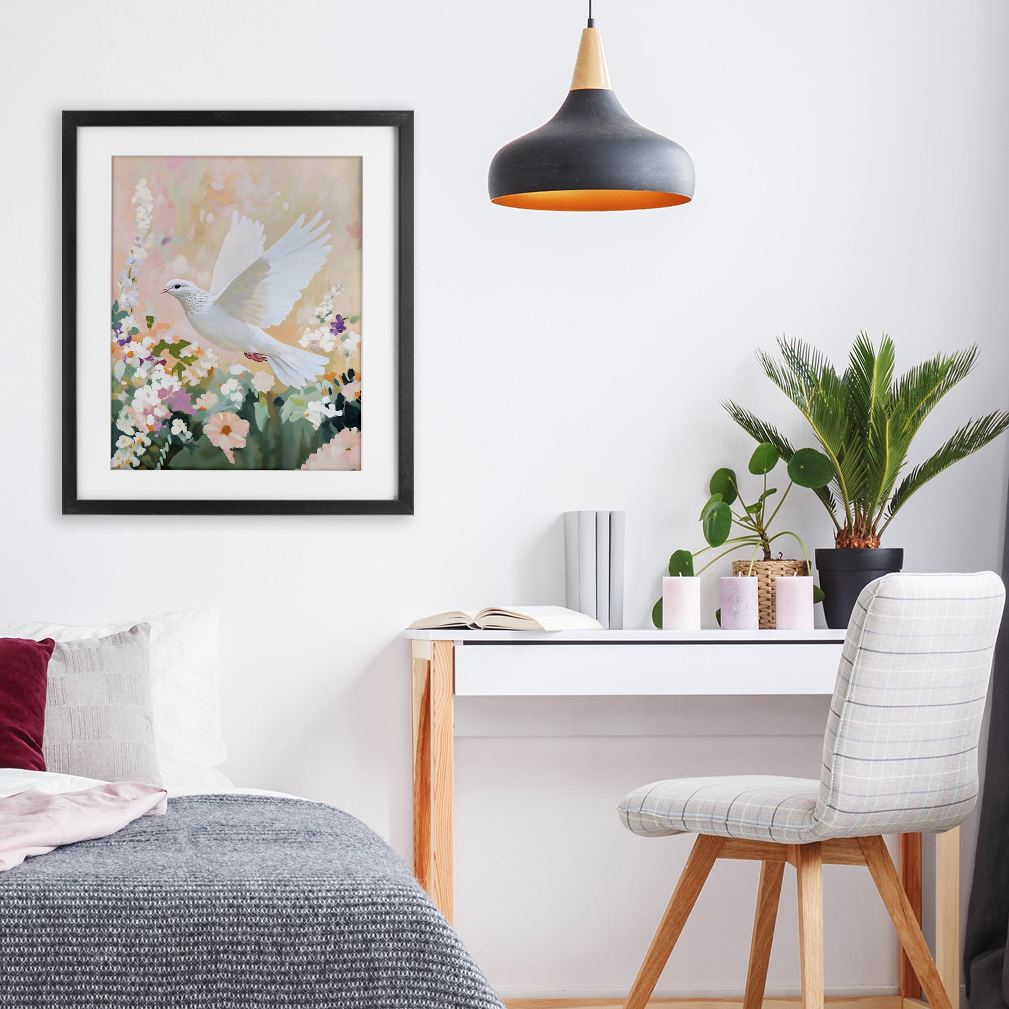 Stupell Industries White Dove Among Spring Blooms Black Framed Print Under Glass, design by The Prints Vibe