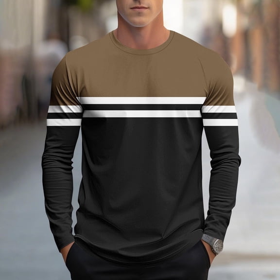 M-5X Plus Size T Shirts for Men Big & Tall Long Sleeve Crewneck Tshirts Shirt Mens Casual Color Block Pullover Breathable Athletic Workout Tees Tops