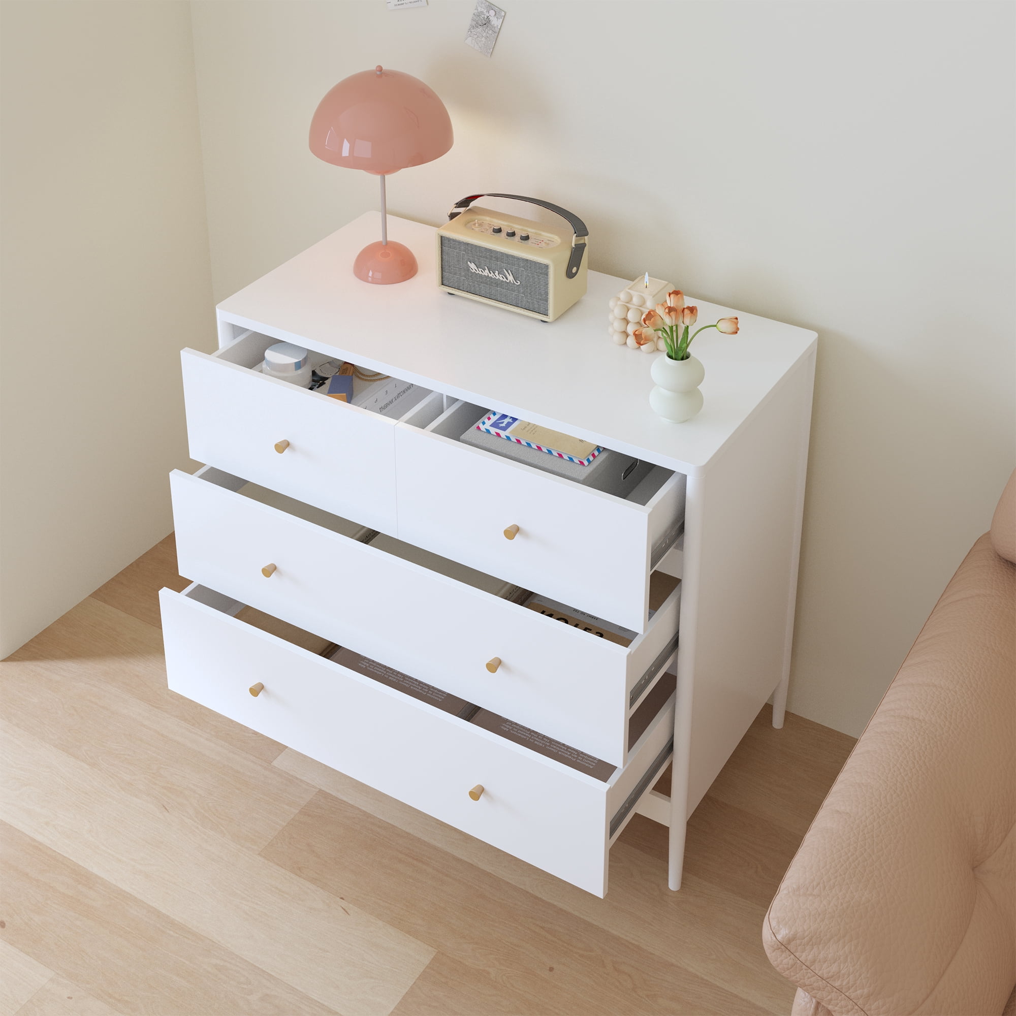 Aukfa 4 Drawer Dresser for Bedroom, Wooden Chest of Drawers Storage Cabinet,White