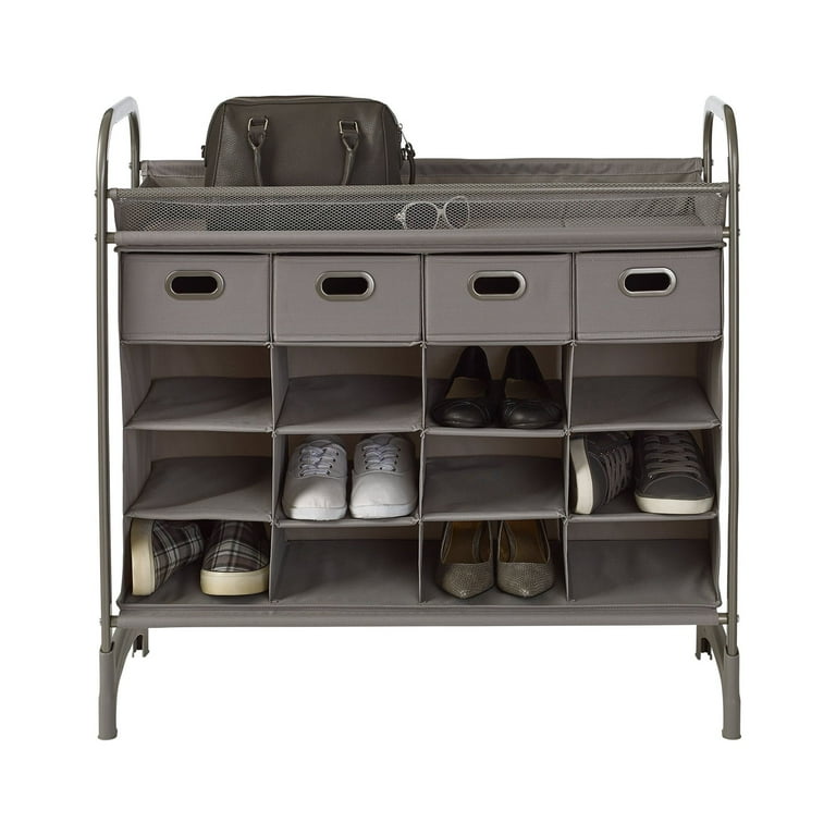 Neatfreak Stackable 16-Cubby Silver Shoe Rack and Organizer with