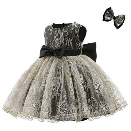 

GWAABD Party Dresses for Girls Black Polyester toddler Kids Girls Prints Sleeveless Party Hoilday Court Style Tulle Mesh Bowknot Dress Hairband Princess Clothes 80