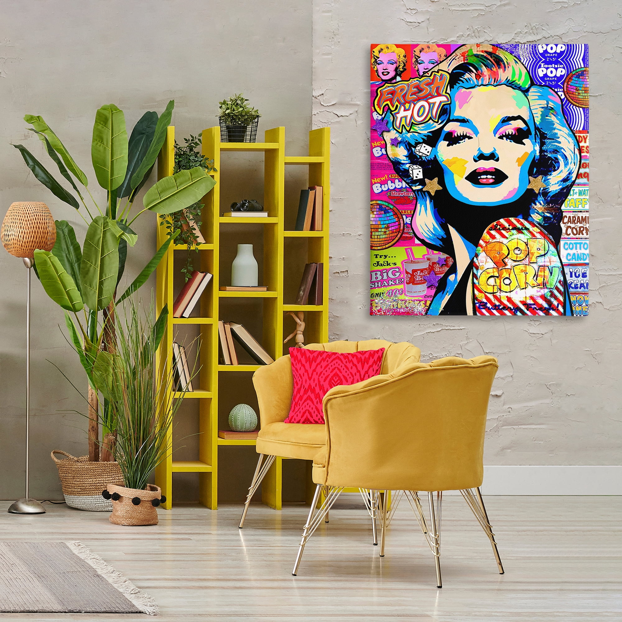 Stupell Industries Groovy Pop Style Marilyn Abstract Painting Wrapped Canvas Art Print Wall Art, 36 x 48
