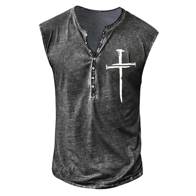 Mens Summer Surf Beach Tank Top Casual Breathable Sleeveless Top Loose Print Tank Top Man Shirt L