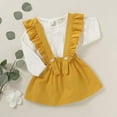 thumbnail image 7 of Sinhoon Toddler Baby Girl Linen Suspender Skirt Set Long Sleeve Shirts Ruffled Dress Clothes, 7 of 7