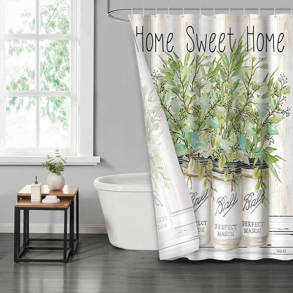 LVRLVR Oil Painting Flower Arrangement Fabric Shower Curtain - Retro and Modern Bathroom Decoration, Green, 70.8" x 70.8"