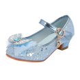 thumbnail image 3 of LUOGENLI Slippers Slippers for Girls Size 4.5 Girls Sandals Closed Toe Heels Wedding Party Shoes Sequins Bow for Toddler Girls Slippers Size 5 Big Girls Blue 28, 3 of 9