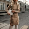 thumbnail image 2 of Women's Knee-Length Turtleneck Cable Knit Sweater Dress Sexy Long Sleeve Fitted Dress Dressy Casual Short Dresses, 2 of 9