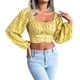 thumbnail image 2 of Camisa con estampado floral, blusa cuadrada de manga larga con estampado floral para mujer, confiable y duradera, 2 of 9