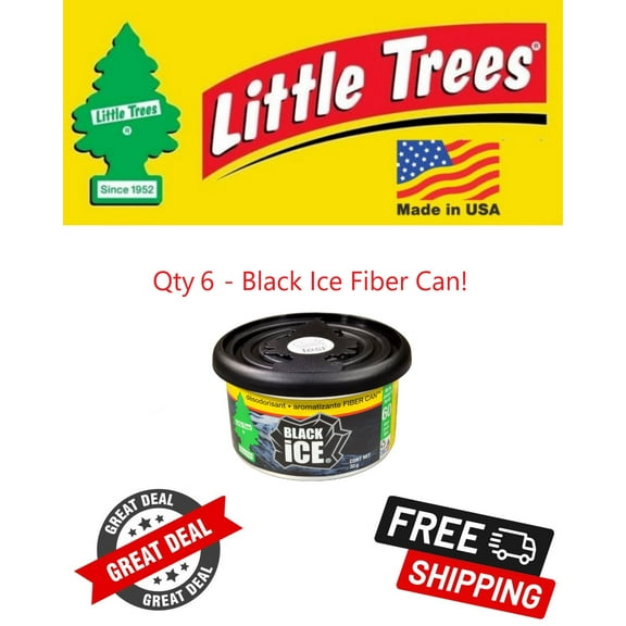 Little Trees Black Ice Scented Fiber Can Air Freshener for Home & Car 6 PACK!