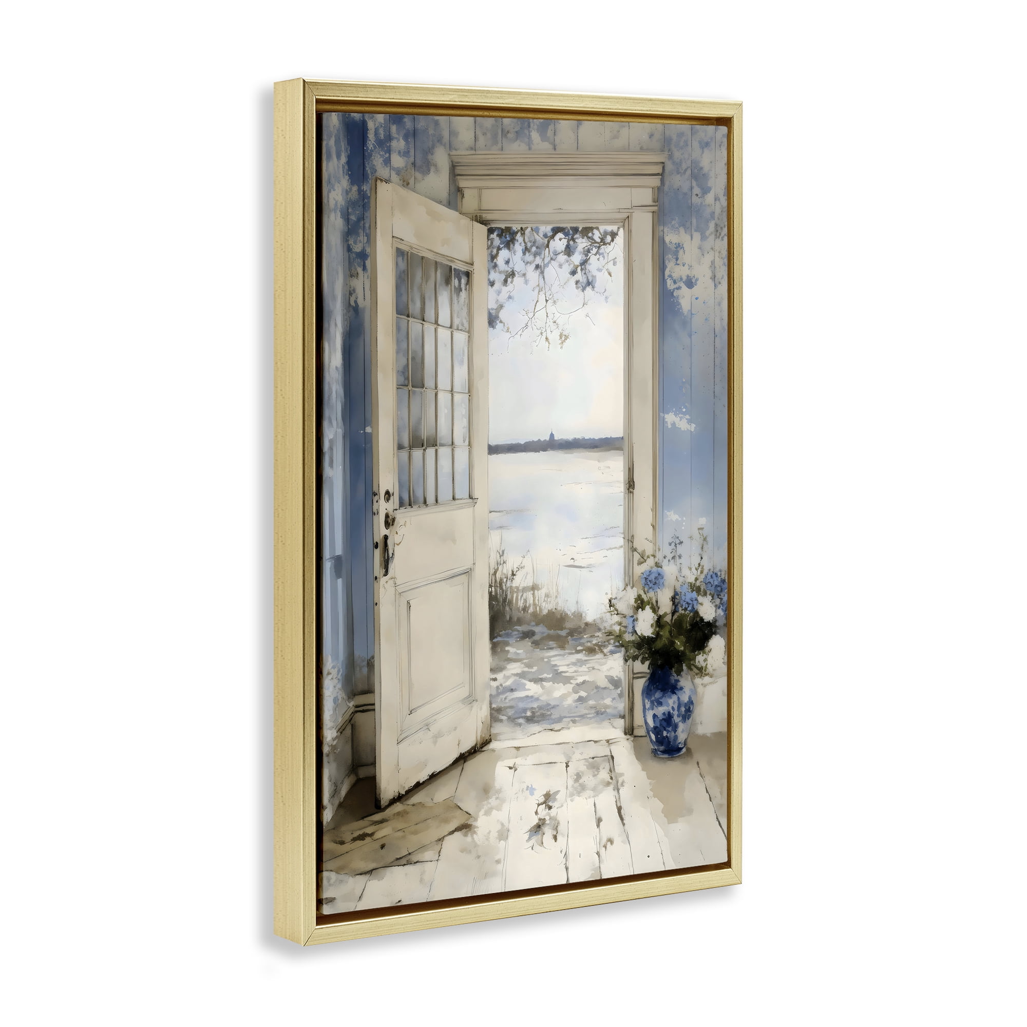 Stupell Industries Blue Country Cottage Doorway Gold Framed Floater Canvas Wall Art, design by LSR Design Studio