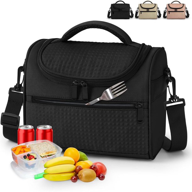 Loncheras para Mujer Hombre, Bolsa de Almuerzo Aislada, Lonchera Termica Adultos Impermeable, Lonchera Térmica Almuerzos Portátil Lunchera para Picnic, Oficina, Negro