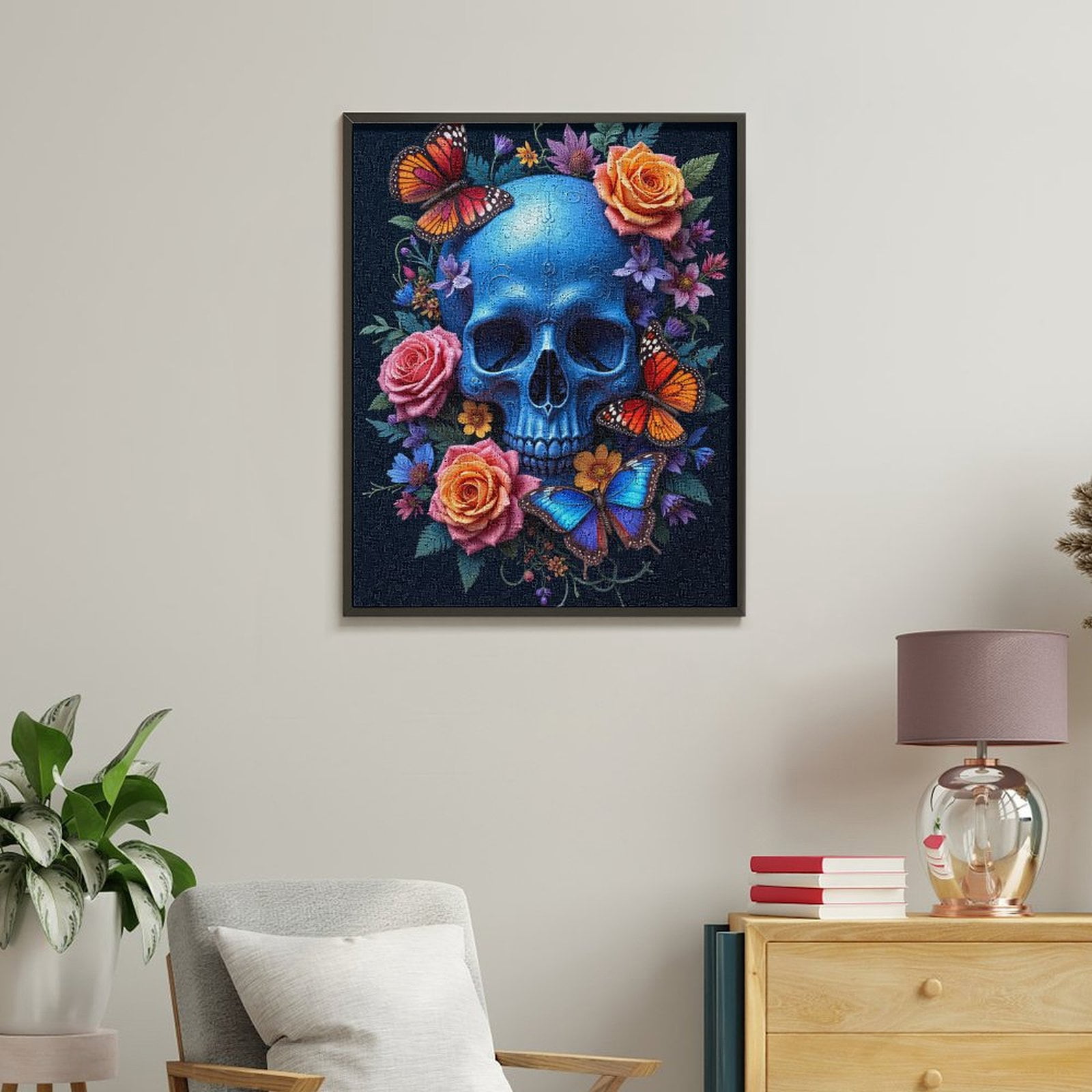 Paint By Numbers Kit for Adults Beginner - DIY Skull Floral Butterflies Art Canvas Painting Kits for Adults, Frameless Paint By Number for Adults for Home Wall Decor 16x20 Inch