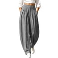 thumbnail image 3 of Bovxnpu Womens Casual Athletic Pants Lounge Pants High Waist Pleated Cotton Linen Wide Leg Loose Casual Pants, 3 of 8