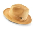thumbnail image 2 of Men's Braided Wide Brim Pinch Fedora Matching Grosgrain Ribbon Hat in Tan H-42, 2 of 4