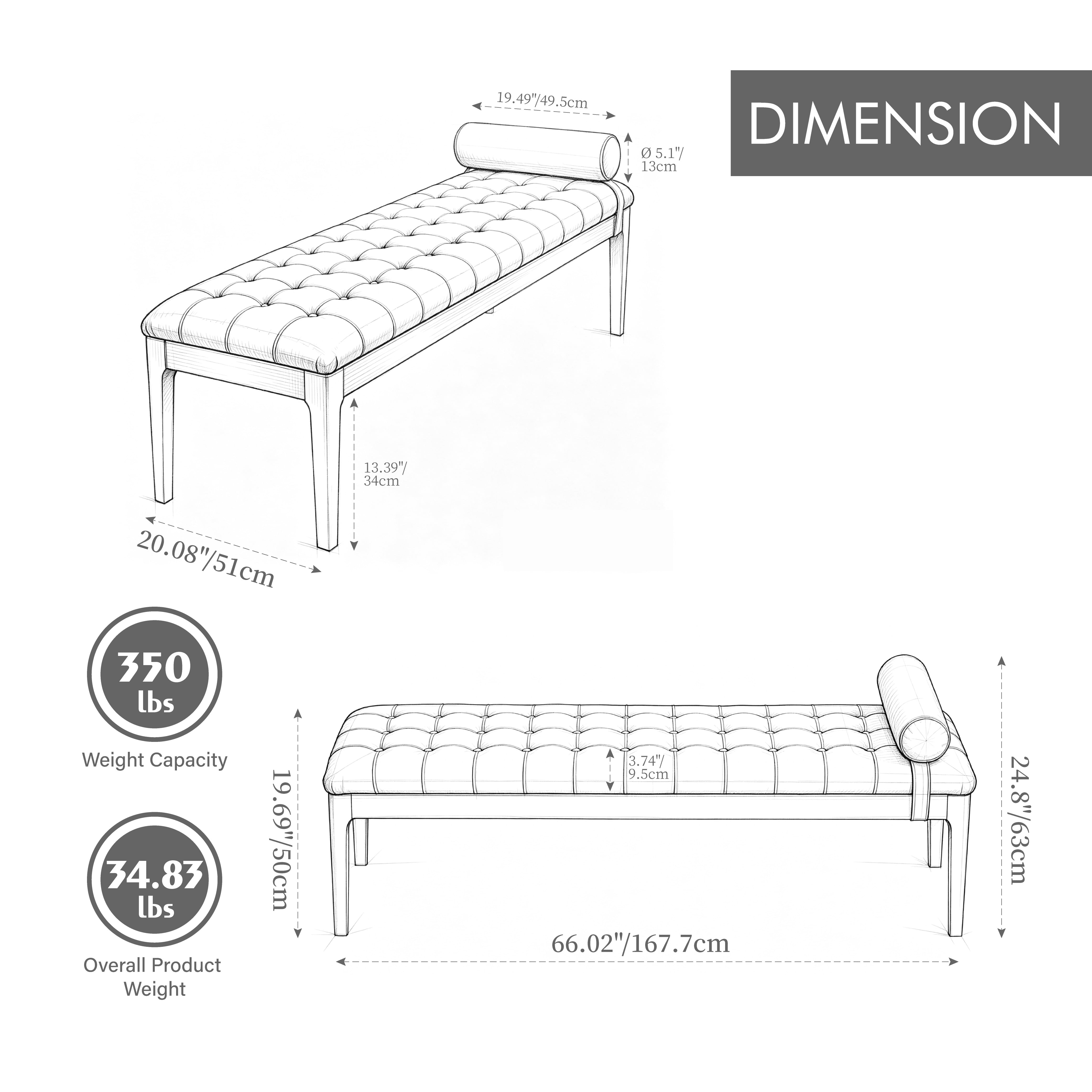 Upholstered Bed Bench 66 Inch, Button Tufted Faux Leather Bench with Dark Walnut Legs, End of Bed Bench for Bedroom and Entryway, Coffee