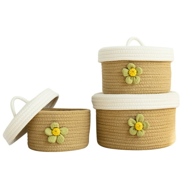 Round Basket with Lid Set of 3 Storage Baskets with Lid Decorative Storage Basket With Lid