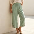 thumbnail image 6 of Levmjia Women's Embroidered Capri Pants High Waisted Wide Leg Cropped Trousers with Pockets Casual Loose Fit Elastic Waist Summer Pants, 6 of 9