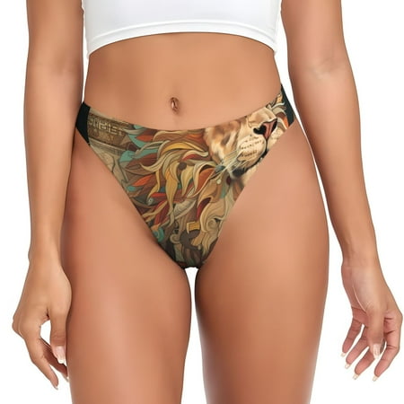 Qokaie Majestic Cosmic Lion Printed Women s Cotton Thong Underwear  Sexy Breathable Panties G-string-XX-Large