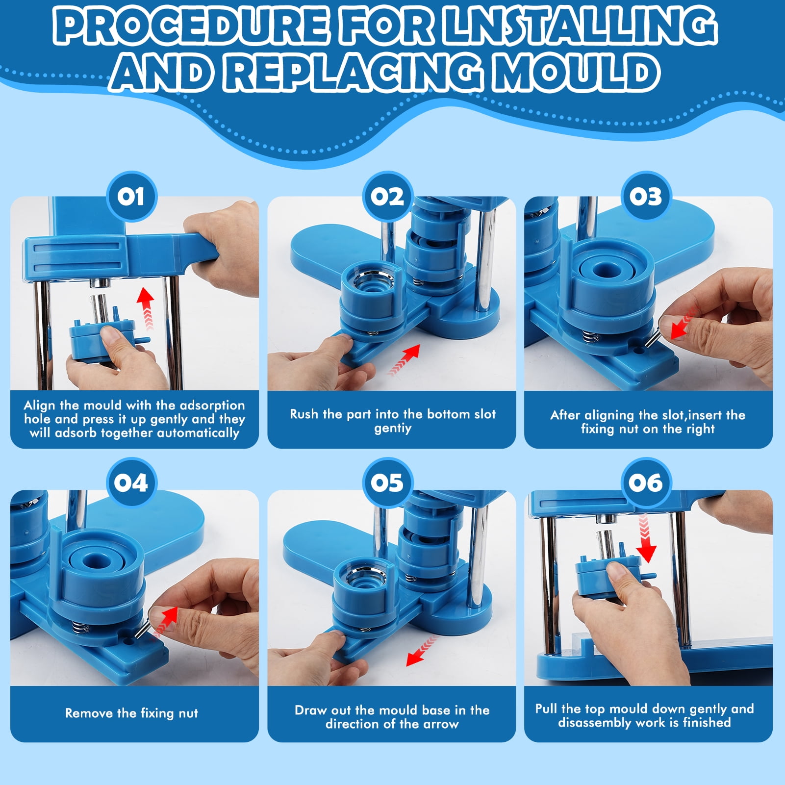 3 in 1 DIY Pin Button Maker Machine 25/32/58mm Badge Press Machine w/300pcs Parts+Cutting Mat，Blue