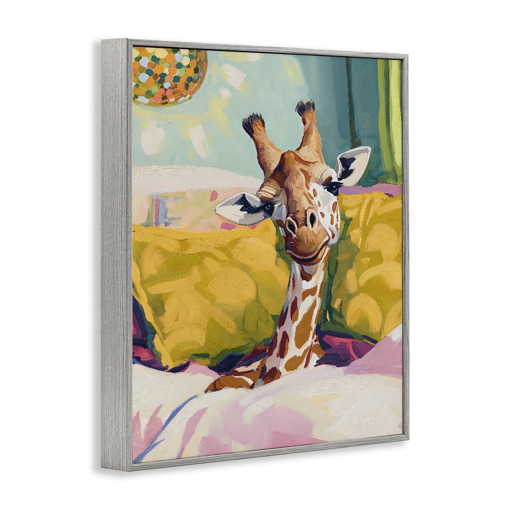 Stupell Industries Cozy Giraffe in Bed Gray Framed Giclee Art, design by The Prints Vibe