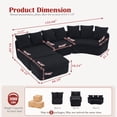 thumbnail image 3 of HUTWIFE 133'' Modular Woodgrain Chenille U-Shaped Sectional Compression Sofa with Removable Recliner Module, Black, 3 of 17