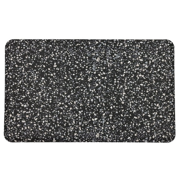 Terrazo Tile Black Polyester Kitchen Mat 18x30