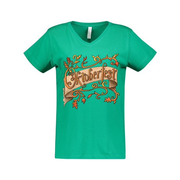 Inktastic Oktoberfest Banner with Orange Autumn Leaves Women's V-Neck T-Shirt