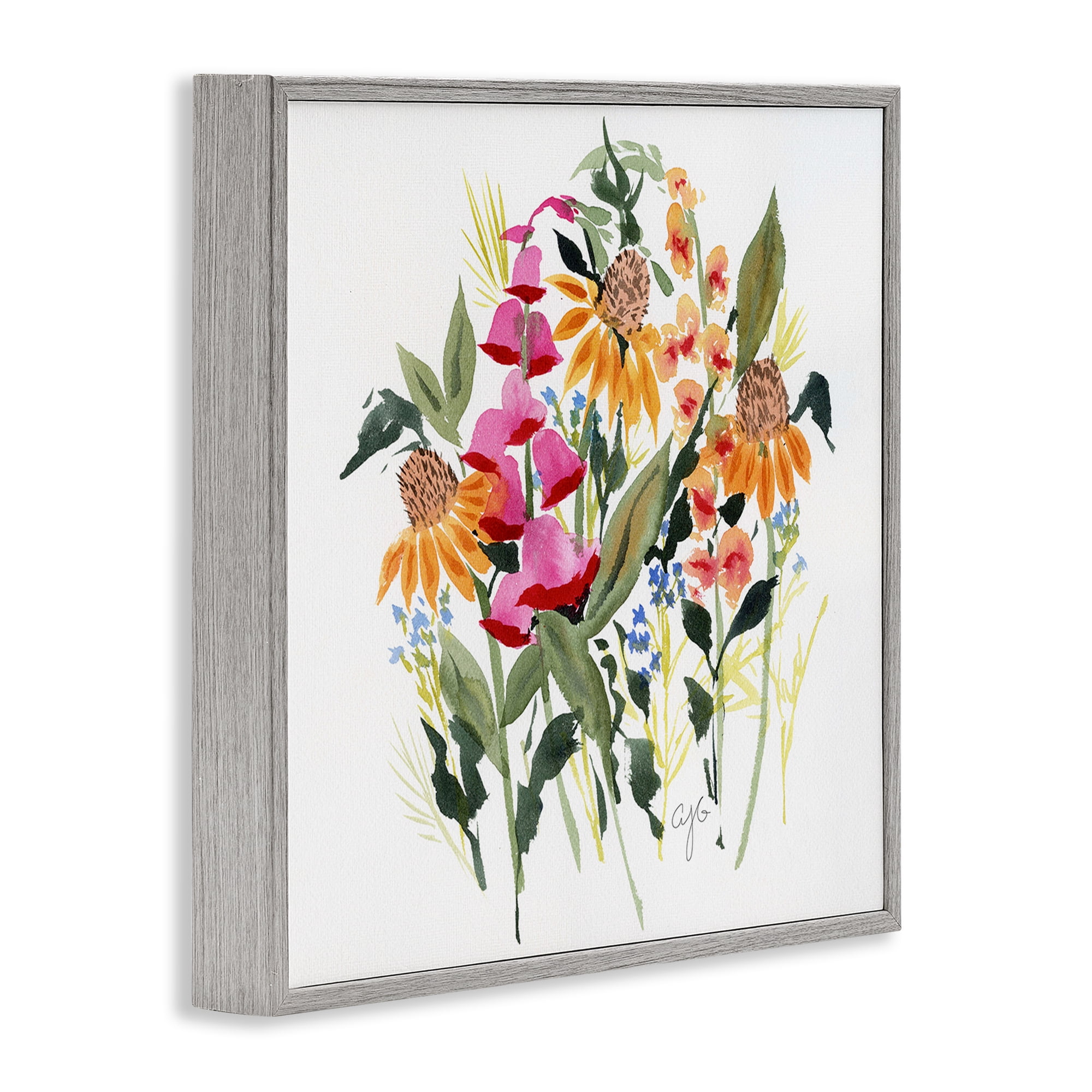 Stupell Industries Abstract Varied Bouquet Botanical & Floral Painting Gray Framed Art Print Wall Art, 17 x 17