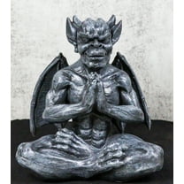 Sitting Stoic Horned Gargoyle With Wings In Yoga Meditation Lotus Pose Figurine
