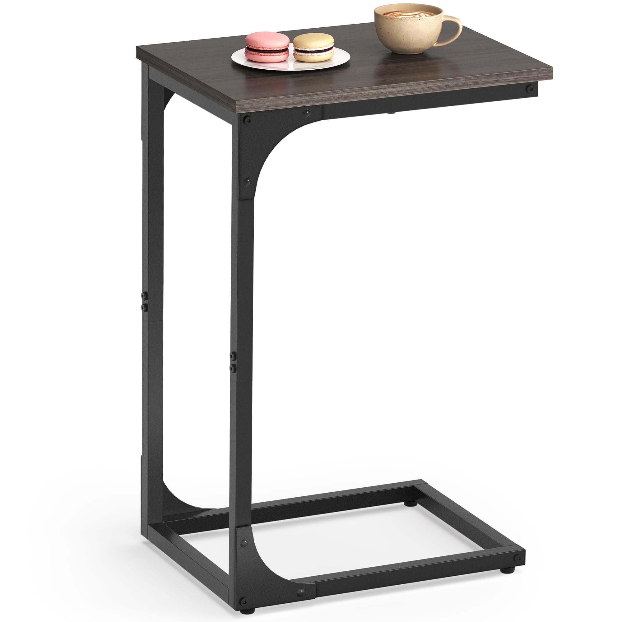 C-Shaped End Table Small Sofa Side Table with Metal Frame