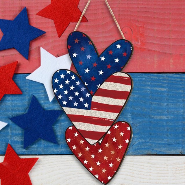 ¡Oferta! Decoración para puerta, letreros para el 4 de julio, letreros de madera con forma de corazón patriótico de EE. UU., letrero de bienvenida con forma de corazón de madera para el Día de la
