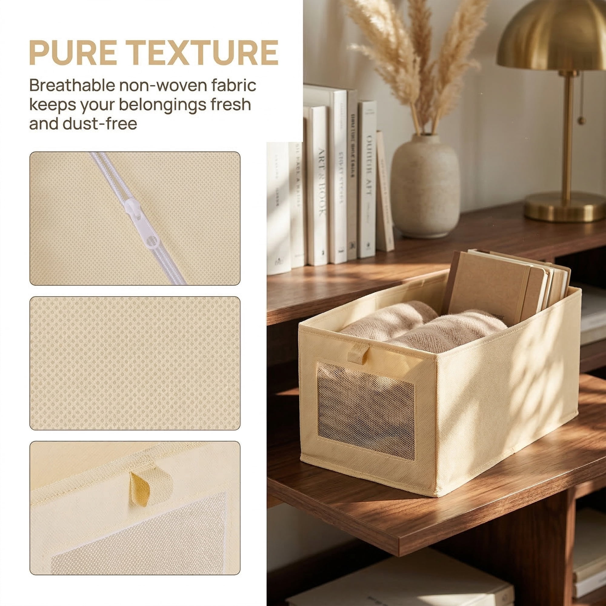 Unique Bargains 3pcs Storage Cube Fabric Storage Bins Beige 17.3*9.8*7.9in