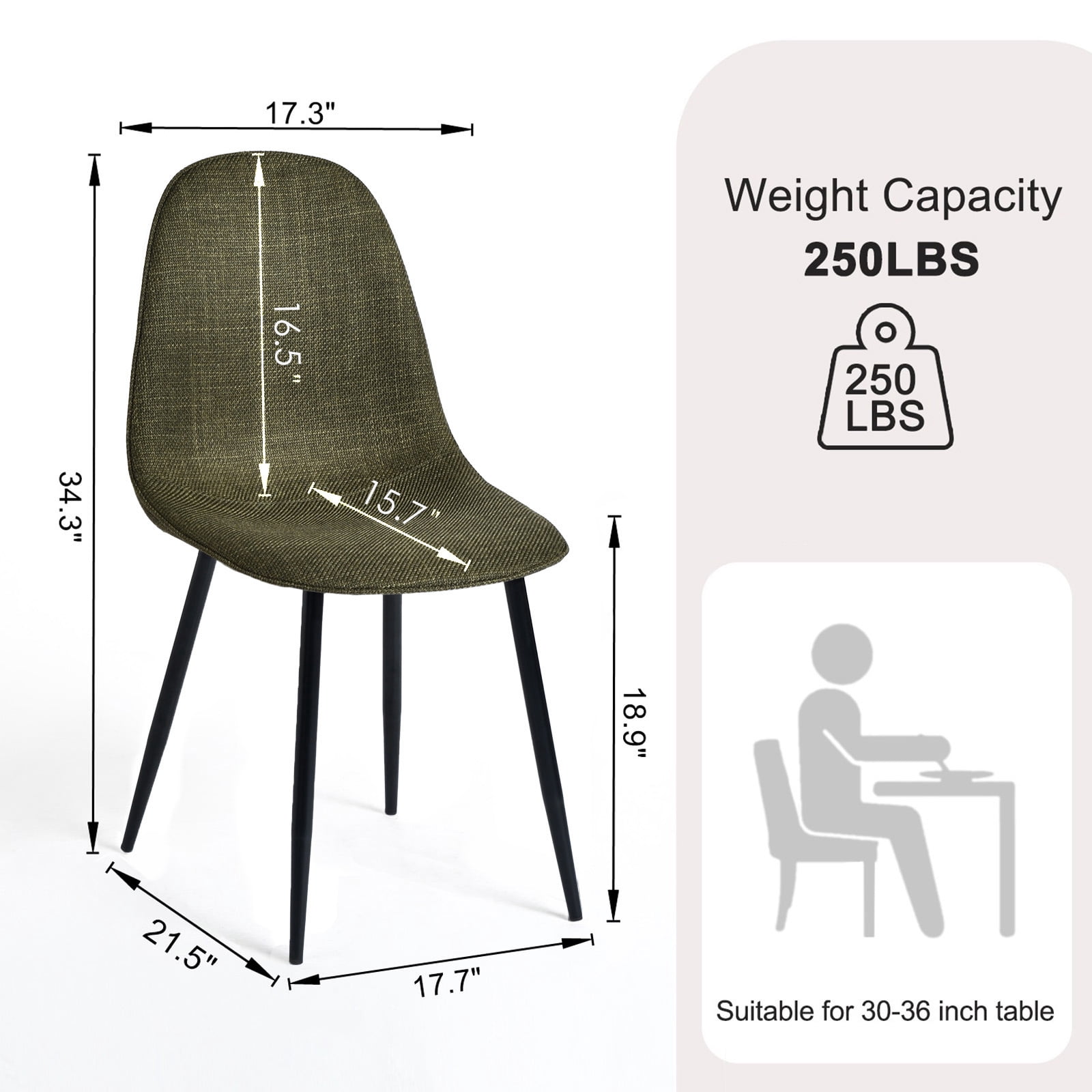Homy Casa Dining Chair Set of 4, Upholstered Linen-Look Modern Kitchen Seating Chairs, Green