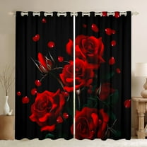 Manfei Romantic Red Rose Black Out Curtains, Western Valentines Day Curtains Pack of 2 (42x63 Each), Teens Adult Men Women Bedroom Curtains, Curtains and Drapes Home Decor