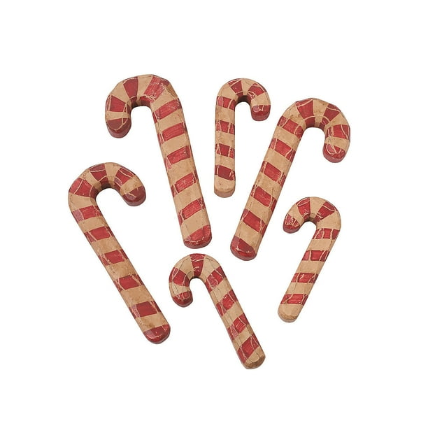 Wood Carved Candy Canes Home Decor 6 Pieces