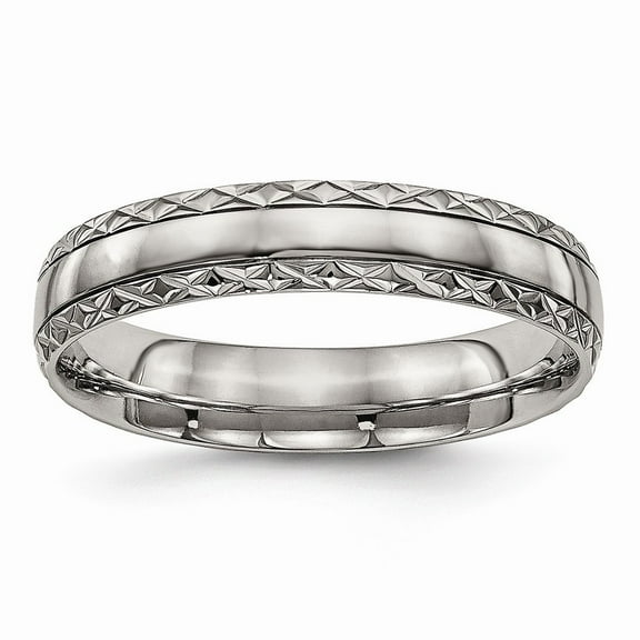 5mm Titanium Polished Grooved Criss Cross Design Ring - Size 12.5