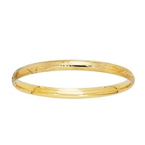JewelStop 14K Yellow Gold Diamond Cut/Textured Finish Filagree Pattern & Florentine Bangle with Box Clasp - 5.5"