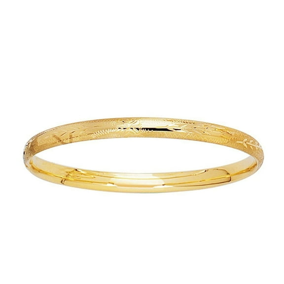 JewelStop 14K Yellow Gold Diamond Cut/Textured Finish Filagree Pattern & Florentine Bangle with Box Clasp - 5.5"