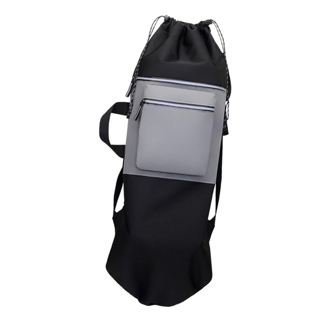 Mochila para monopatín con cierre de cordón, bolsa de almacenamiento para esterilla de yoga, impermeable, para longboard Negro y gris