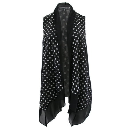 Sweater Vest Top - Plus Size Women's Sleeveless Open Front Cardigan Knit Vest Top Sweater Black White 1X (17.040)