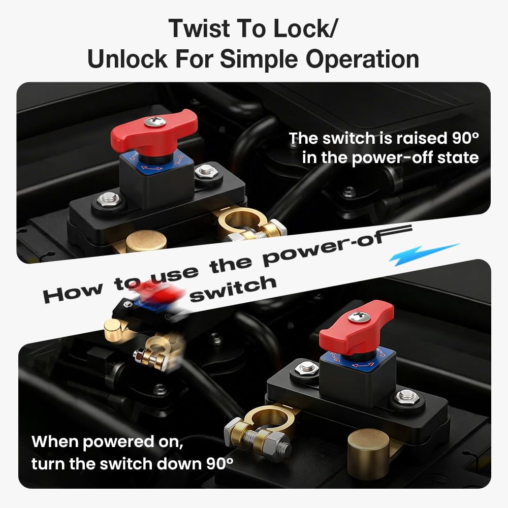 2026 New Car Battery Power Cut-Off Switch – Adjustable Battery Disconnect with Pure Copper Core, High Conductivity, 12V-24V Compatible – Smart Battery Isolator for Cars, Trucks, Boats, RVs(Silver)